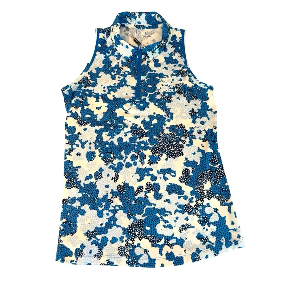 NWOT UNDER ARMOUR TopGolf Blue and White Sleeveless zip Top, size SM